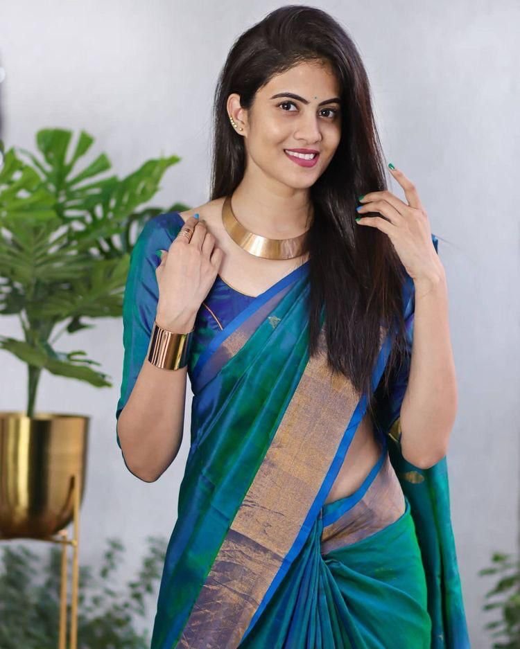 Peacock blue soft silk saree– Lotus Fashion